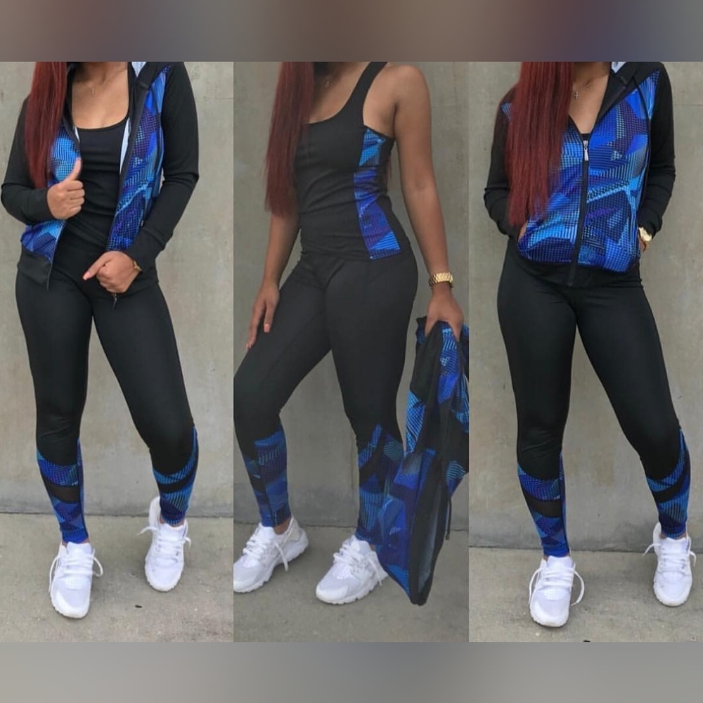 3 Piece Ladies Track Suit/size S/M/Black/Blue